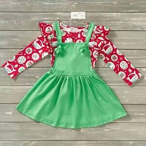 NEW PETE + LUCY girls holiday dreams jumper dress in green/red
